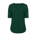thumbnail image 5 of Omexry Womens Tops under $5 Women Tops V-neck Cross Collar Soild Short Sleeve T-Shirt Blouse Green M, 5 of 7