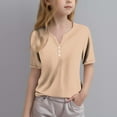 thumbnail image 2 of Big Girls Short Sleeve T Shirt Child Solid Color Tee Shirts V Neck Button down Shirts Summer Savings Clearance 2025, 2 of 5
