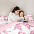 thumbnail image 4 of Erosebridal Girls Cartoon Plaid Bowknot Full Size Comforter Sets 3 Pieces,Vintage Stripes Bowtie Bedding Sets for Teenagers,Pink Reversible,Luxury Bedroom Decor, 4 of 6
