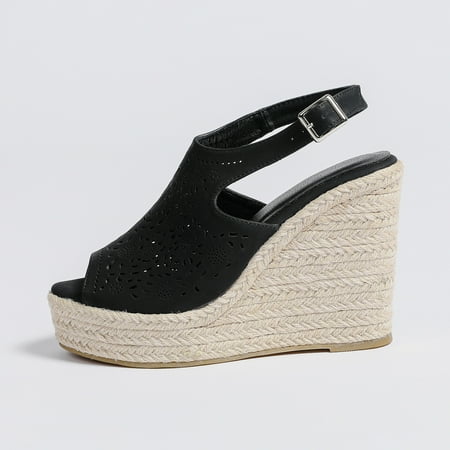

Women‘s Wedge Heeled Sandals Open Toe Platform Round Toe Ankle Strap Sandals Women‘s Metal Buckled Comfy Shoes