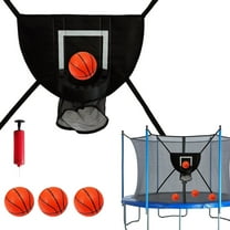 Trampoline Basketball Hoop Attachment Set with 4 Mini Balls and Pump Dunking Game for Kids Adults Outdoor Trampoline Accessories Waterproof Backboard for Backyard Fun Sports Activity