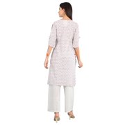 White Round Neck Printed Kurta-Medium