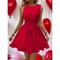 thumbnail image 4 of Red Sleeveless Smocked Waist A-Line Dress With Ruffle Hem, Casual Summer Style, 4 of 4
