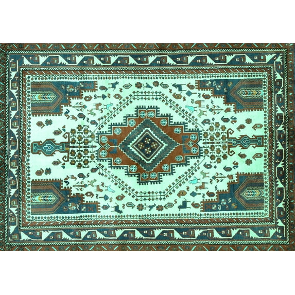 Ahgly Company Indoor Rectangle Persian Turquoise Blue Traditional Area Rugs, 6' x 9'