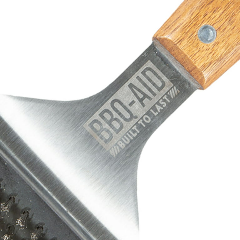 Barbecue Grill Brush and Scraper Extended, Large Wooden Handle and Stainless