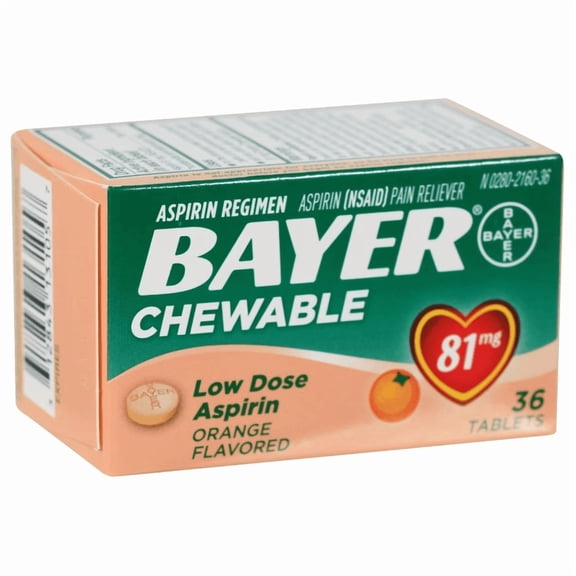 Bayer Chewable Low Dose Aspirin, 81 mg Tablets, Orange 36 ea (Pack of 3)