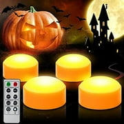 CANDLE IDEA 4 PCS Halloween Pumpkin LED Lights with Remote Timer Bright Flickering Battery Operated Jack-O-Lantern Electric Flameless Candles for Halloween Decorations Gift Supplies Orange Color