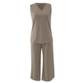 thumbnail image 4 of Baberdicy 2-Piece Lounge Set - Tank Top & Wide Leg Pants Casual Outfit Khaki S, Womens Daily Casual 2 Piece Solid Tank Tops Wide Leg Pants Outfits Sets, 4 of 6