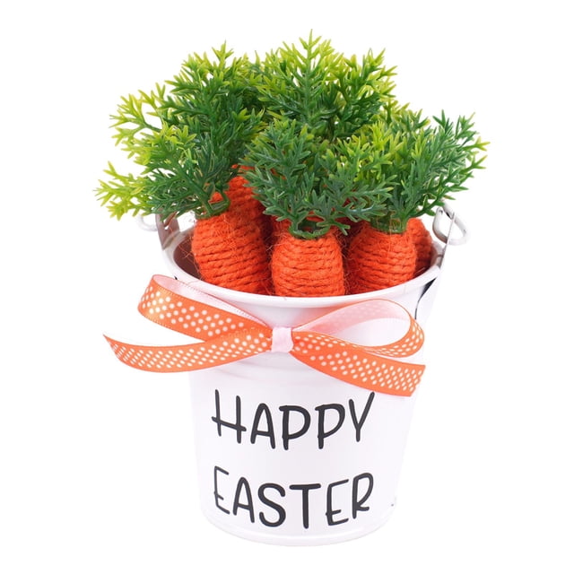 Cubo pequeño de Pascua para recolectar, ligero y versátil, para decoración de Pascua, ideal para celebraciones en el césped, fiestas en el jardín o en Lazo de lunares naranja