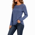 thumbnail image 2 of Women's Long Sleeve Ribbed Knit Tops Crew Neck Lace Crochet Casual Tunic Shirts for Fall Daily Work Wear, 2 of 7