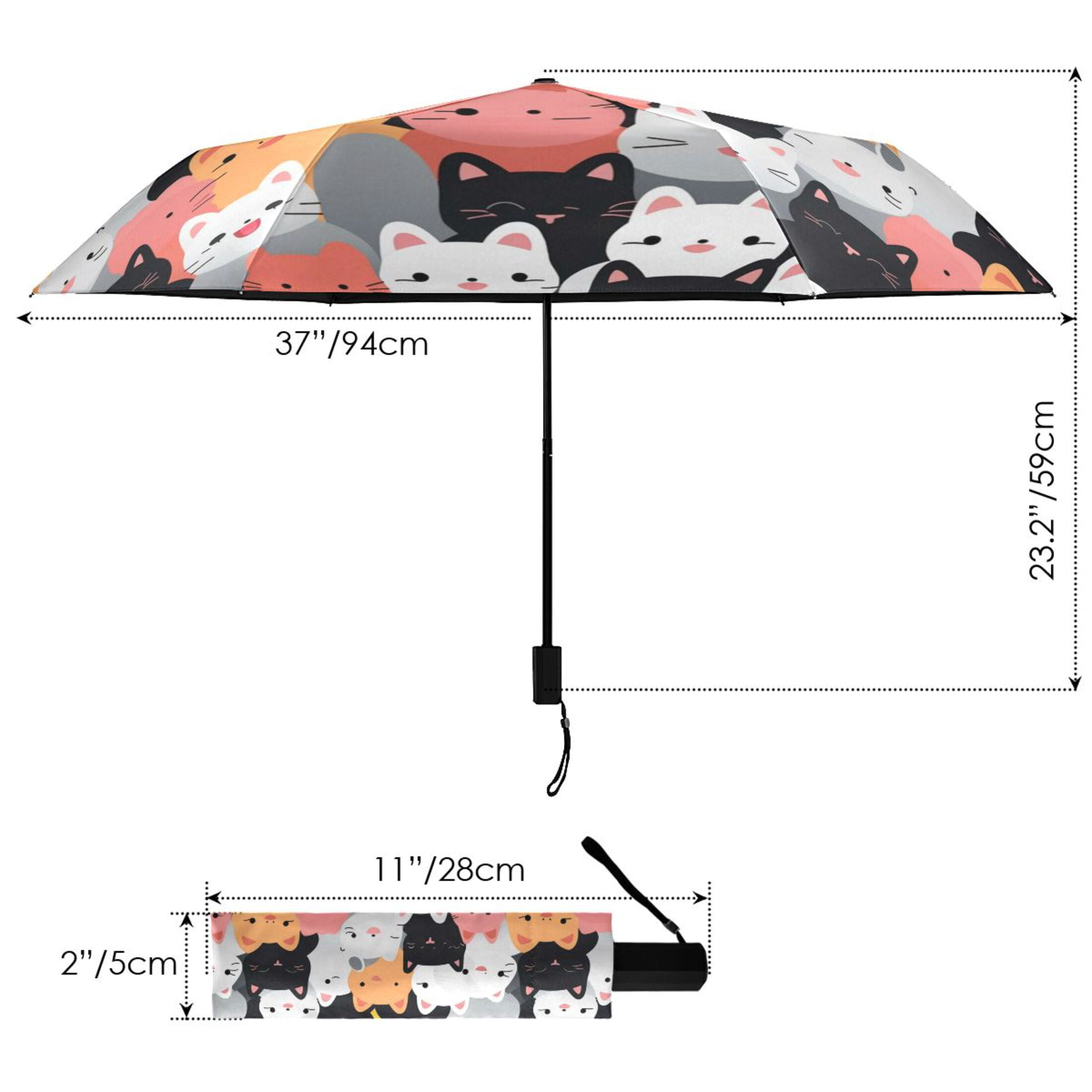 Colorful Happy Cats Compact Sun Umbrella Windproof Travel Umbrellas for Rain Strong Portable UV Protection