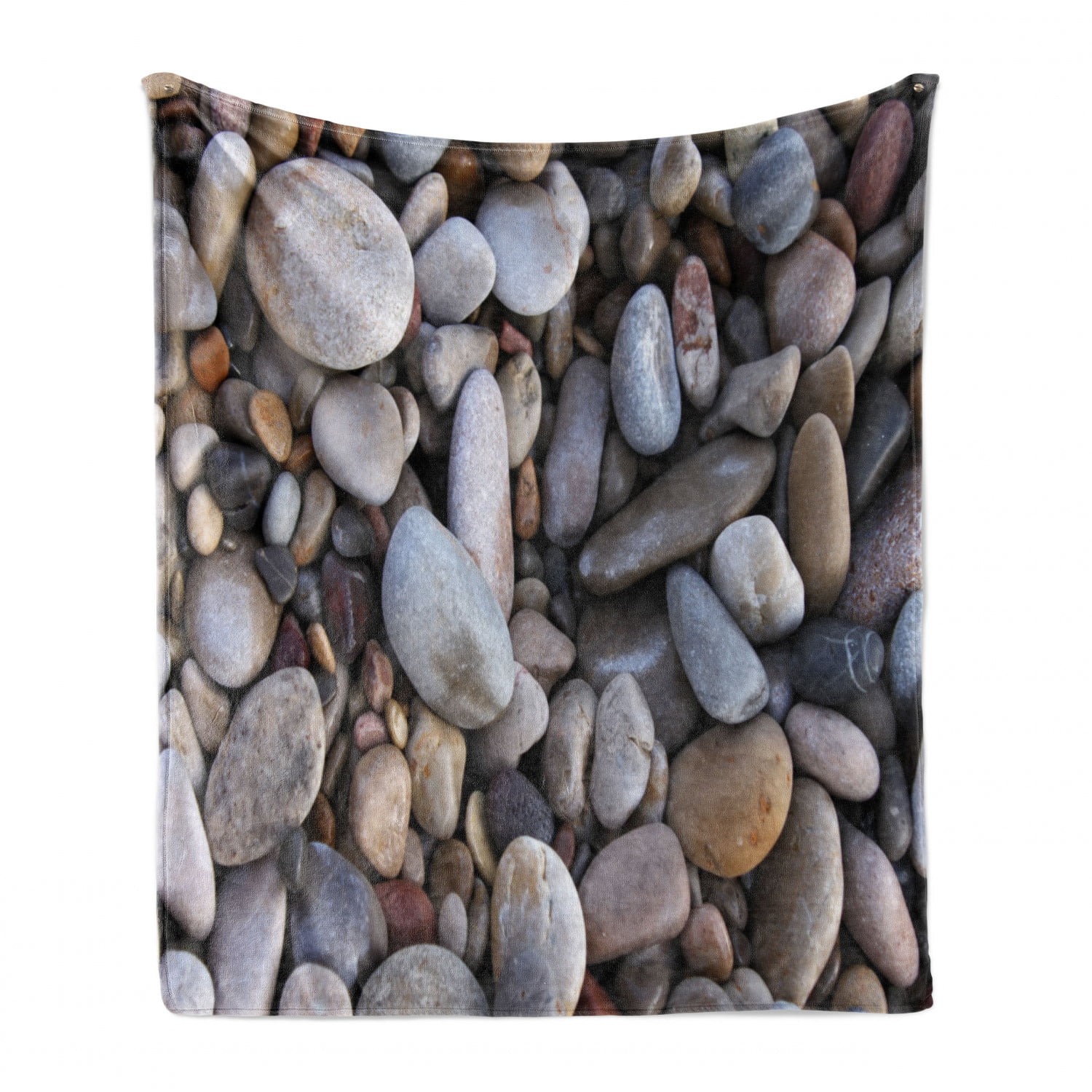 Ambesonne Rock Soft Flannel Fleece Throw Blanket Cozy Plush for Indoor and Outdoor Use Coastal Theme Pebbles by The Beach on Raked Sand Relaxation Dark Eggshell Dark Grey 70 x 90