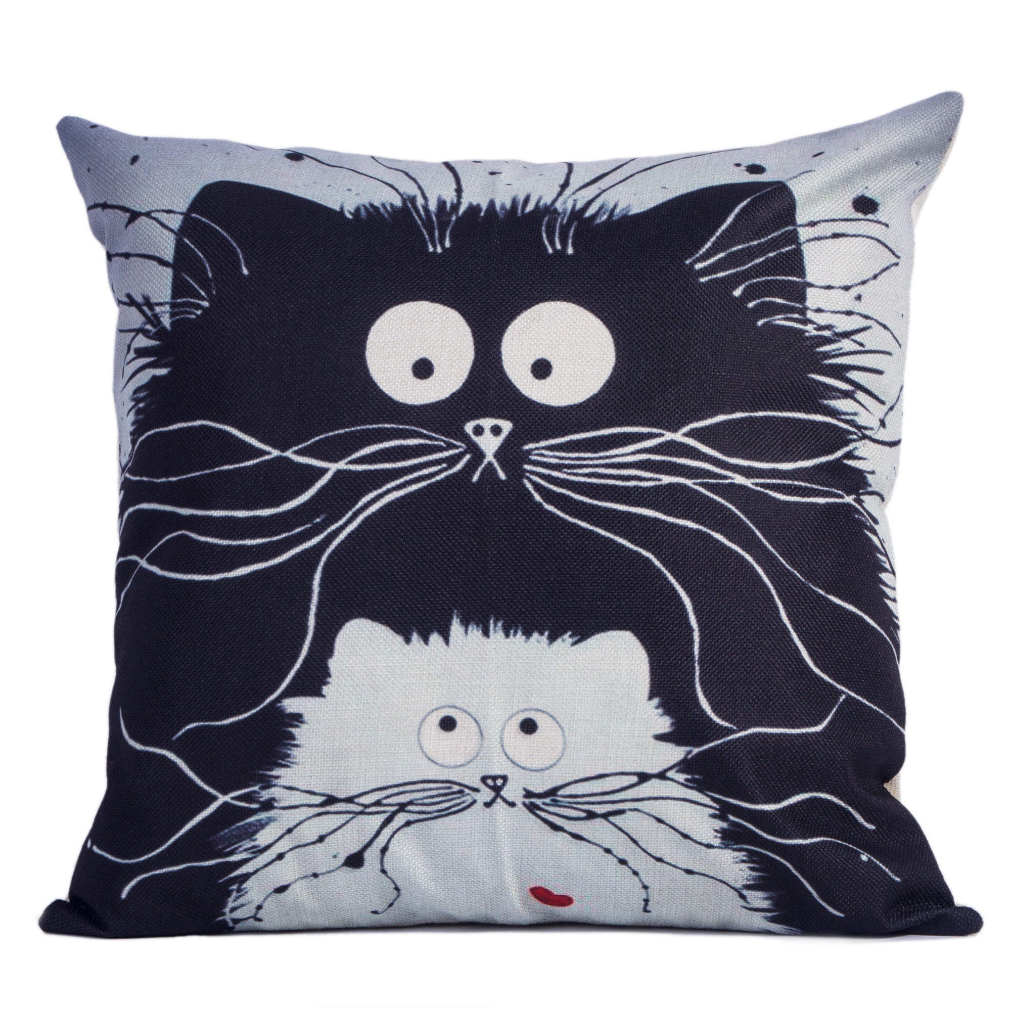 18" Square Sofa Pillow Cover Case Cute Cat Cotton Linen Cushion Cover Home Decor 