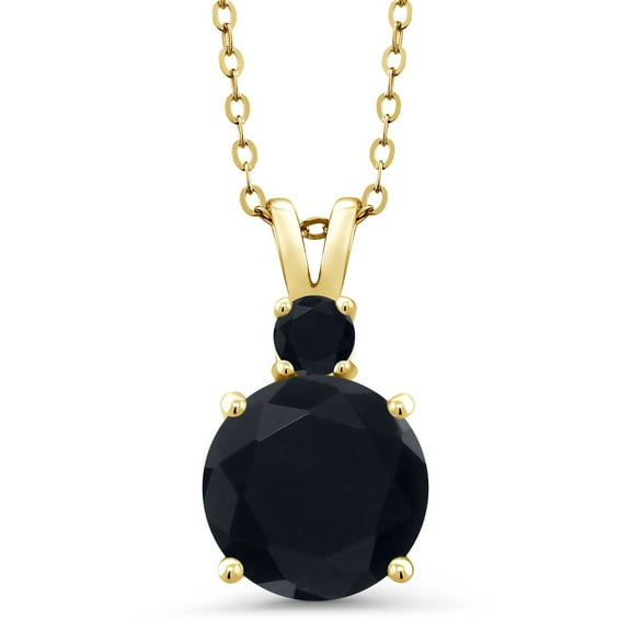 Gem Stone King 18K Yellow Gold Plated Silver Black Onyx Pendant Necklace for Women (3.13 Cttw, Gemstone December Birthstone, Round 10MM, With 18 inch Chain)