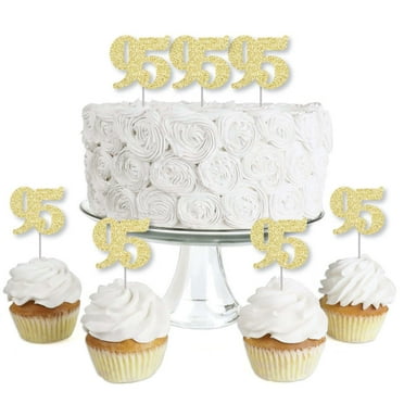 Big Dot of Happiness Gold Glitter 95 - No-Mess Real Gold Glitter Dessert Cupcake Toppers - 95th Birthday Party Clear Treat Picks - Set of 24