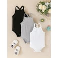 thumbnail image 2 of Wassery 3pcs Baby Girls Romper 6M 9M 12M 18M 24M Newborn Outfits Sleeveless Back Cross Infant Bodysuit Summer Clothes for Casual Daily 6M-24M, 2 of 8