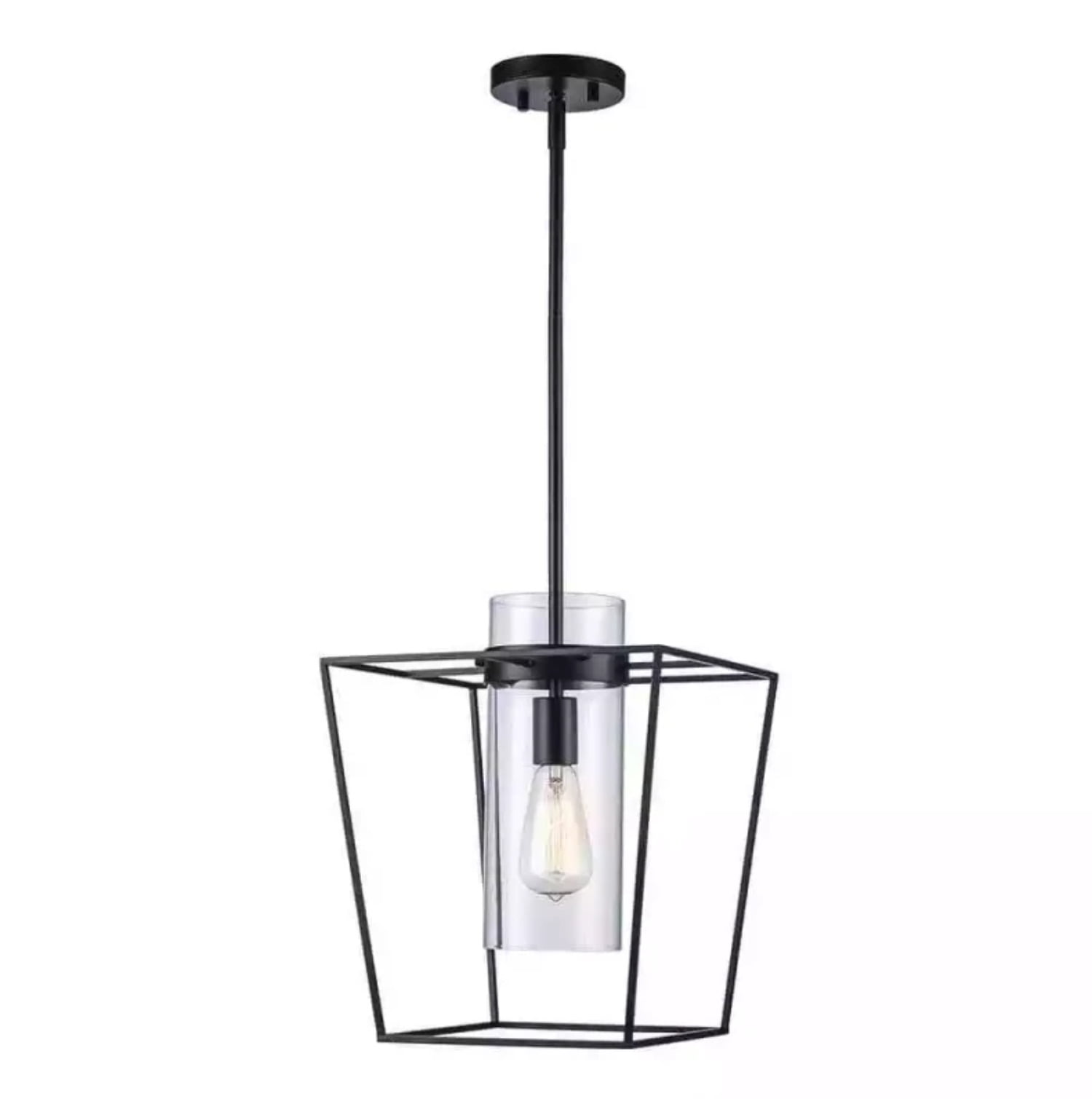 Open Box Monteaux Lighting 12 in. 1-Light Black Pendant Light Fixture w/Clear Glass