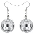 thumbnail image 1 of Pendientes de bola de discoteca de plata de los años 80, pendientes de bola de discoteca punk, pendientes de joyería para mujeres y niñas, accesorios de disfraces de fiesta temática disco retro, 1 of 5