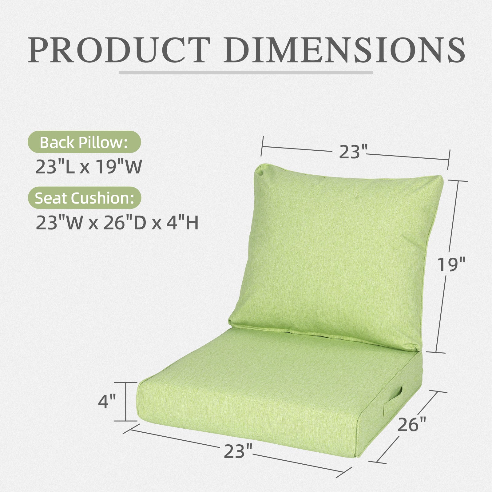 Aoodor 23" x 26" Patio Deep Seat Cushion Set, Water Resistant & Fade Resistant Outdoor Furniture Cushions with Adjustable Straps for Patio, Deck, Garden, Set of 2