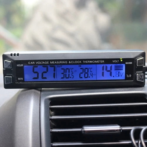 LCD Screen Car Temperature Clock Dashboard Voltage Alarm Thermometer Voltmeter 3 in 1 Car Clock Thermometer