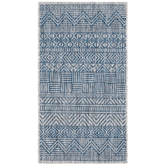SAFAVIEH Courtyard Altan Geometric Indoor/Outdoor Area Rug, Grey/Navy, 2' x 3'7"