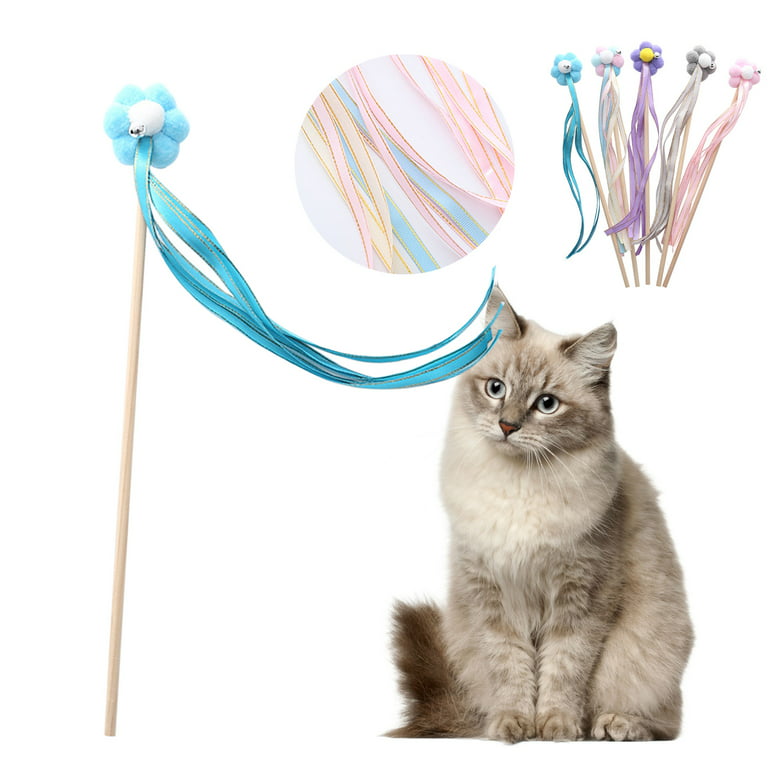 POPETPOP 2pcs Cat Teaser Ribbon Wand Fairy Wand Fishing Toys Pet Teaser Toy  Interactive Cat Teaser