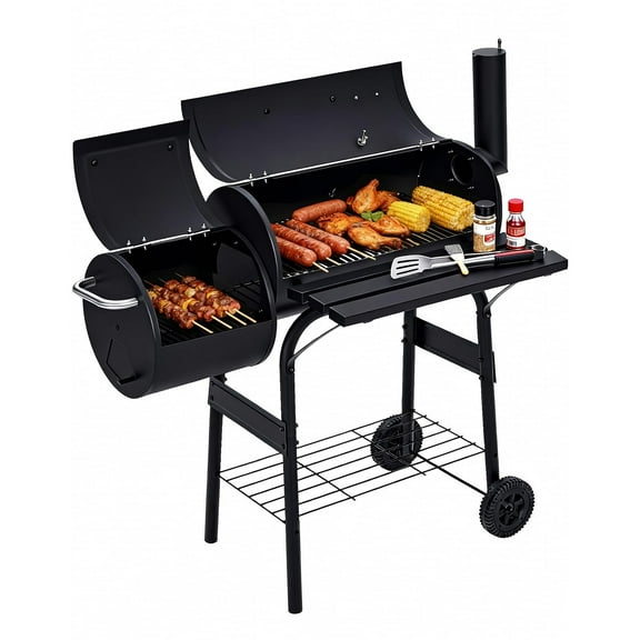 Charcoal Grills with Offest Smokers: Spacious Barrel Charcoal BBQ Grill | Barbecue Smoker Grill Combo for Outdoor Backyard Patio Camping Picnic and Party