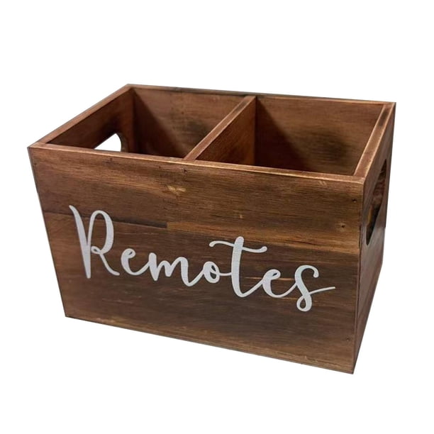 Organizador de escritorio para control remoto, caja de almacenamiento multimedia de madera con 2 ranuras, control remoto Marrón