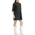 thumbnail image 4 of INSPIRE CHIC Women's 3/4 Lantern Sleeve Button Down Mini Denim Shirt Dresses, 4 of 5