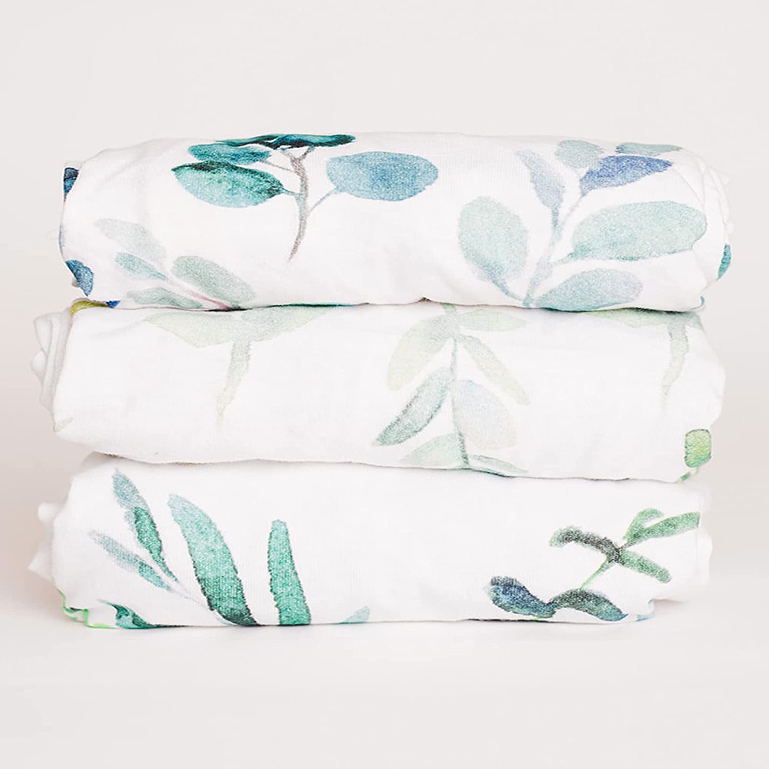 NODNAL CO. Green Leafy Cotton Crib Fitted Sheet Set, 100% OEKO-TEX Cotton, 3 Pieces, for Baby Girl or Boy Infant/Toddler Nursery Bedding, Gender Neutral Leafs, Greenery, Floral Eucalyptus
