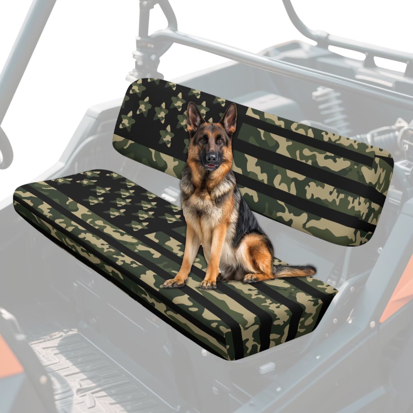 Binienty American Flag Green Camo UTV Bench Seat Covers Compatible With Kawasaki Mule 300 3010 3020 4000 4010 2001-2023 2025, Breathable Non-Slip Polyester UTV Seat Cover Set