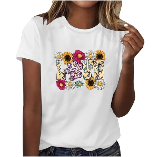 Camisetas de Manga Corta para Mujeres de Longitud Regular de Poliéster Sólido, Camiseta de Fiesta de Mayo Y Blusa Del Festival para la Primavera Y el Verano