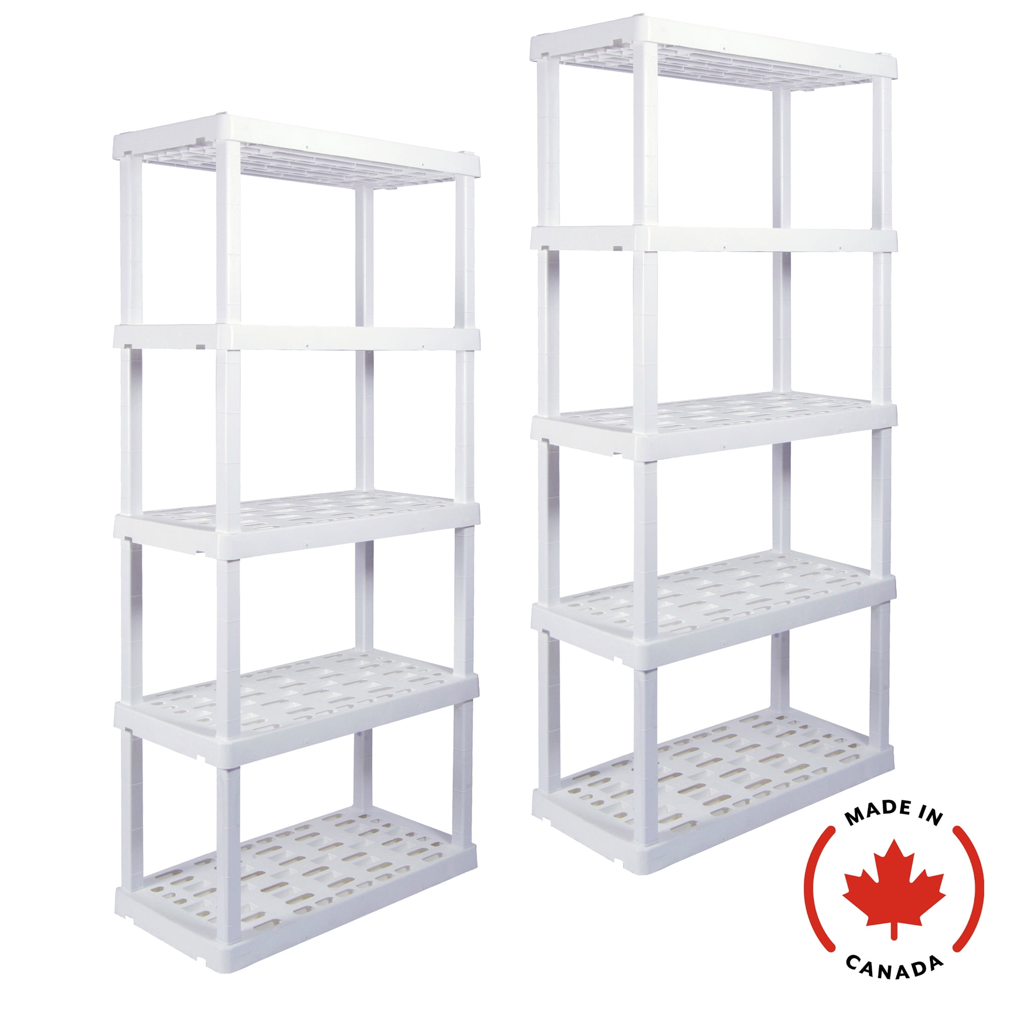Étagère de rangement en plastique ultra-résistant à 5 niveaux (H 186,7 cm x P 45,7 cm x L 91,4 cm), lot de 2, blanc, capacité totale de 340 kg.
