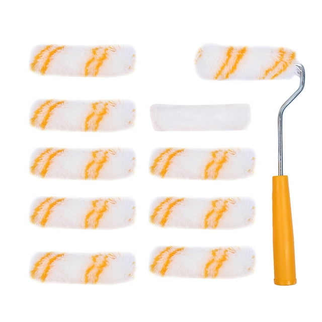 Pinceau de Peinture Rouleau Décoration Murale Rouleau de Peinture 4 Pieds' Mini Rouleau de Peinture avec 10 Pcs Couvre-Rouleau de Remplacement Résistance à la Corrosion Pinceau de Peinture Maison Décoration Murale