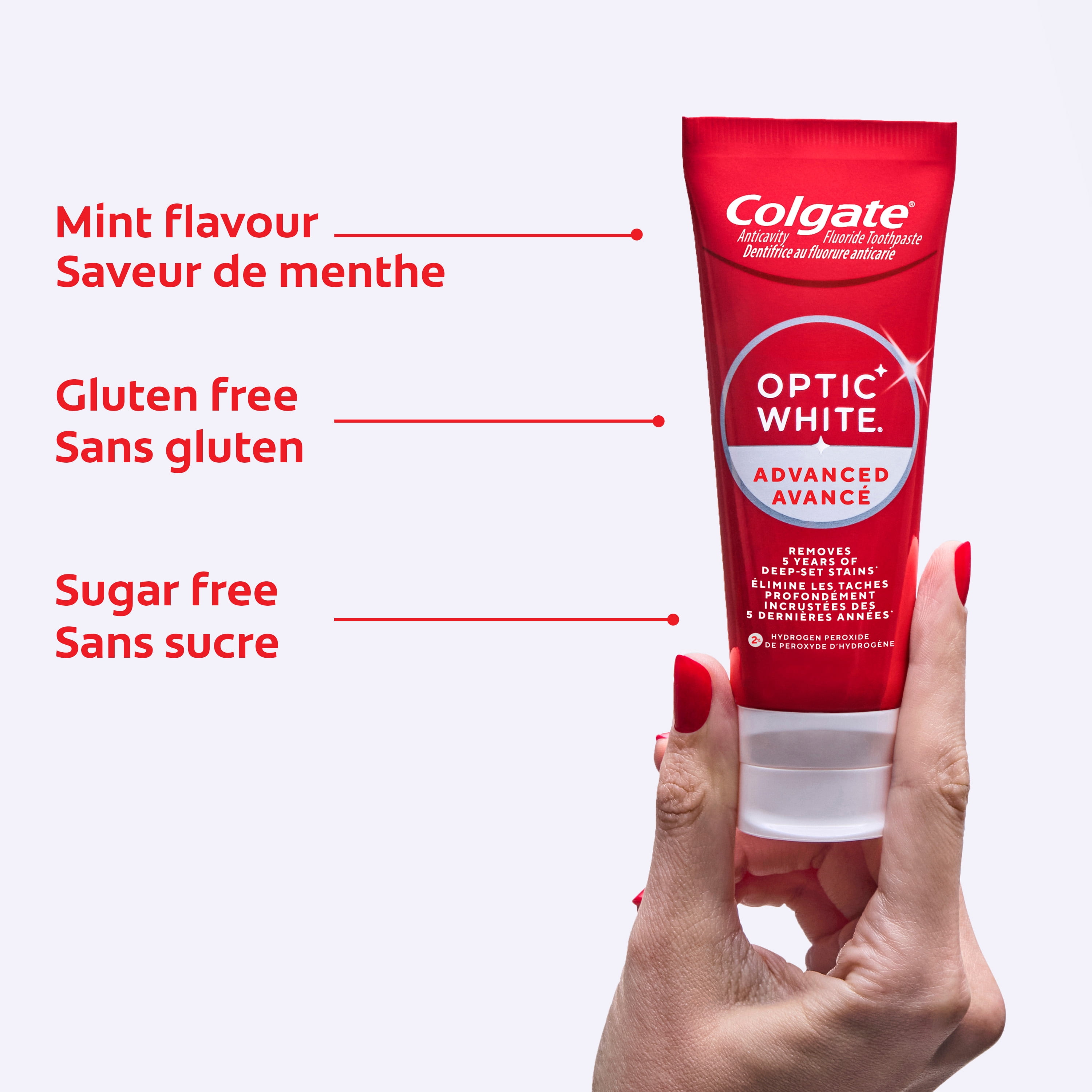 Dentifrice au fluorure Colgate Optic White Avancé Blanc éclatant, lot de 24, Menthe, 73 ml