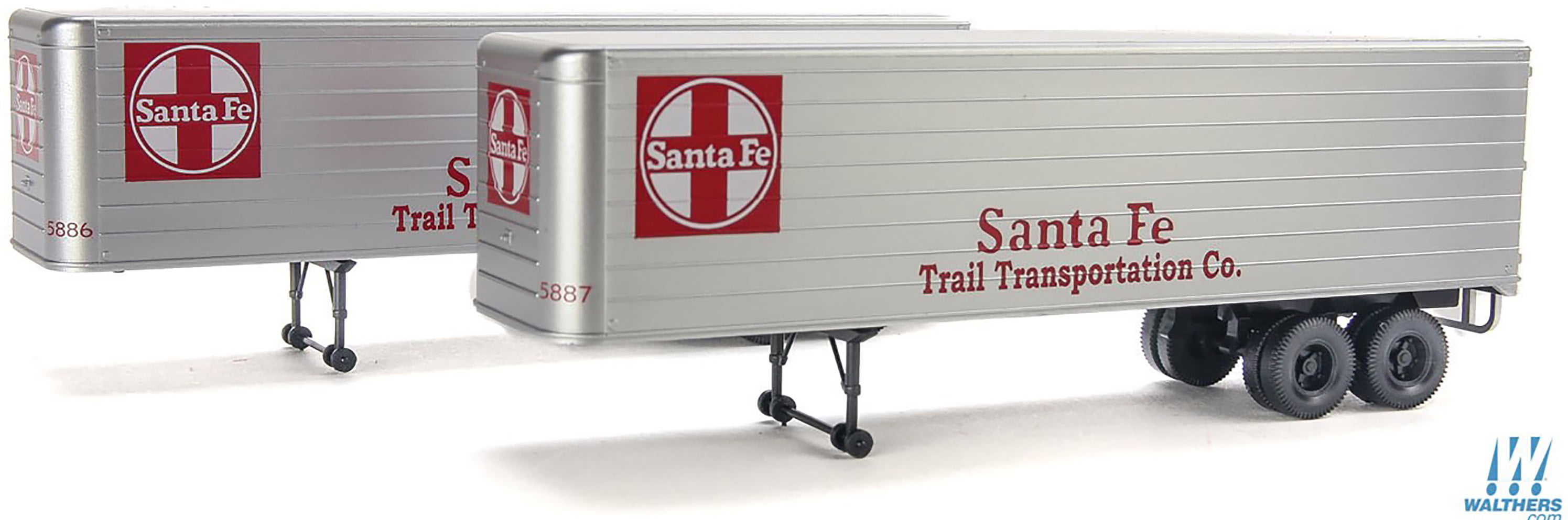 Silver/Red Walthers HO Scale 35' Fluted-Side Trailer 2-Pack Santa Fe/ATSF 