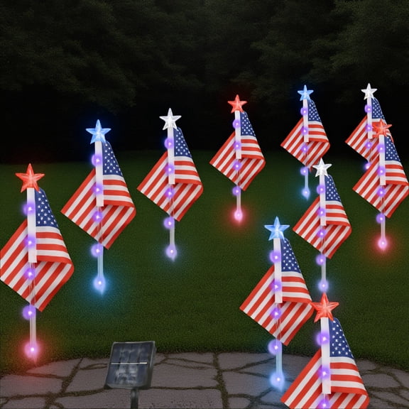 6 Pack Flag Pathway Lights, White and Stake Lights with 30 LED, 8 Modes for Yard Lawn Decor