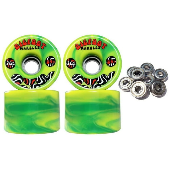 Bigfoot Swirl Longboard Wheels 76mm Yellow/Green 84a   Abec 9 Bearings