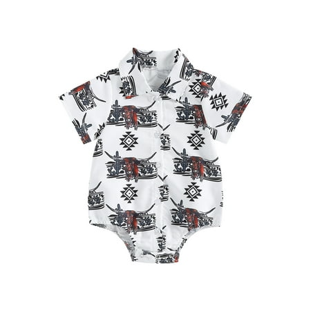

Wassery Western Baby Boy Clothes 3 6 12 18 Months Infant Newborn Button Down One Piece Shirt Cow Print Romper Bodysuit 6M-4T Toddler Gentleman Cowboy Outfit 0-18M