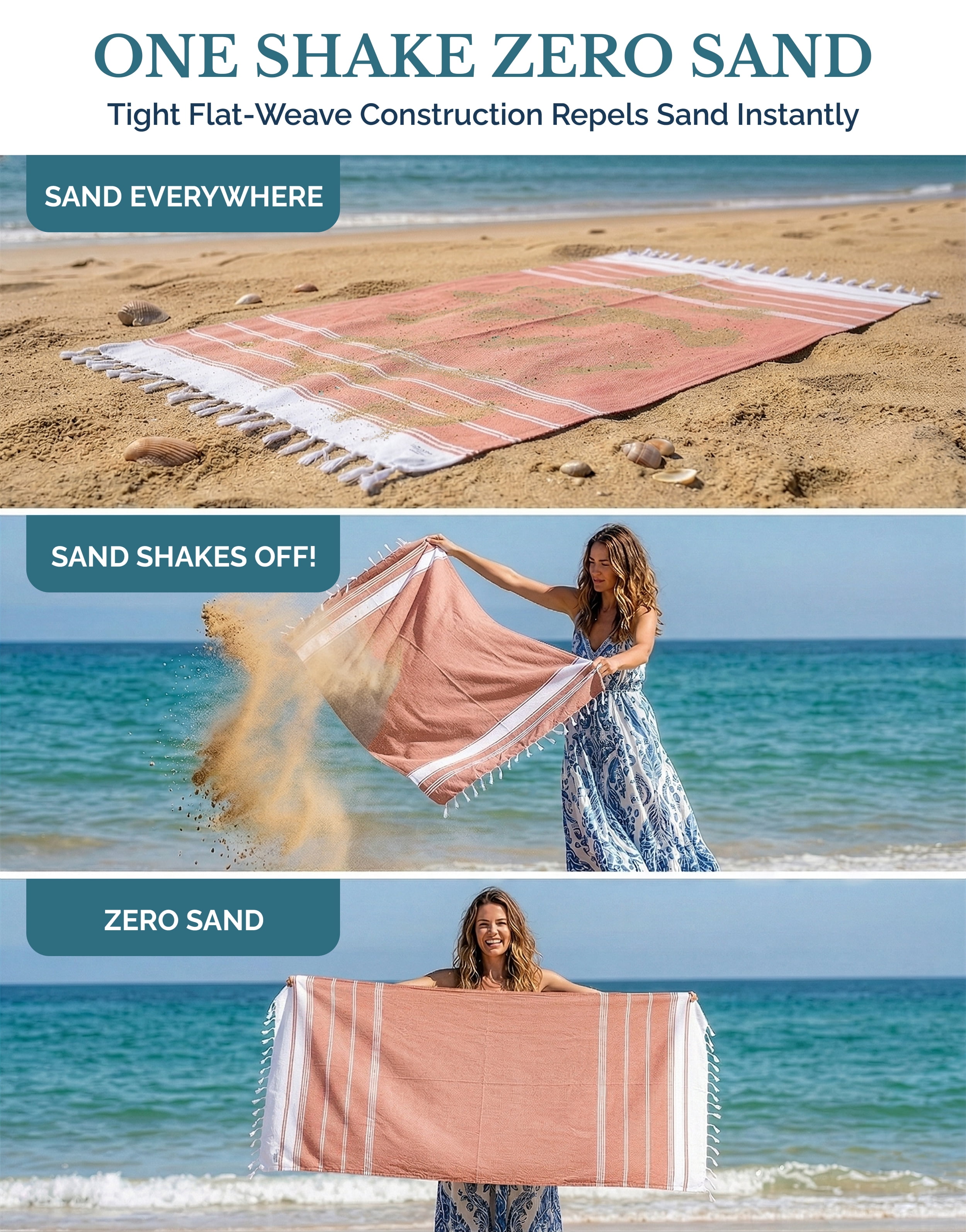 Casa Platino Cotton Beach Towels 6 Pack, Oversized Cotton Beach Towels, Quick Dry Lightweight Sand Free Pool Towels for Summer Fun – Sand Blue