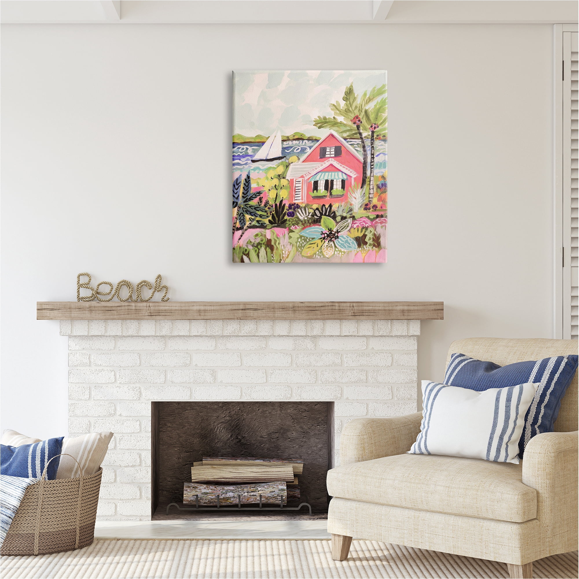Stupell Industries Tropical Cottage Scenery Landscape Painting Gallery Wrapped Canvas Art Print Wall Art, 30 x 40
