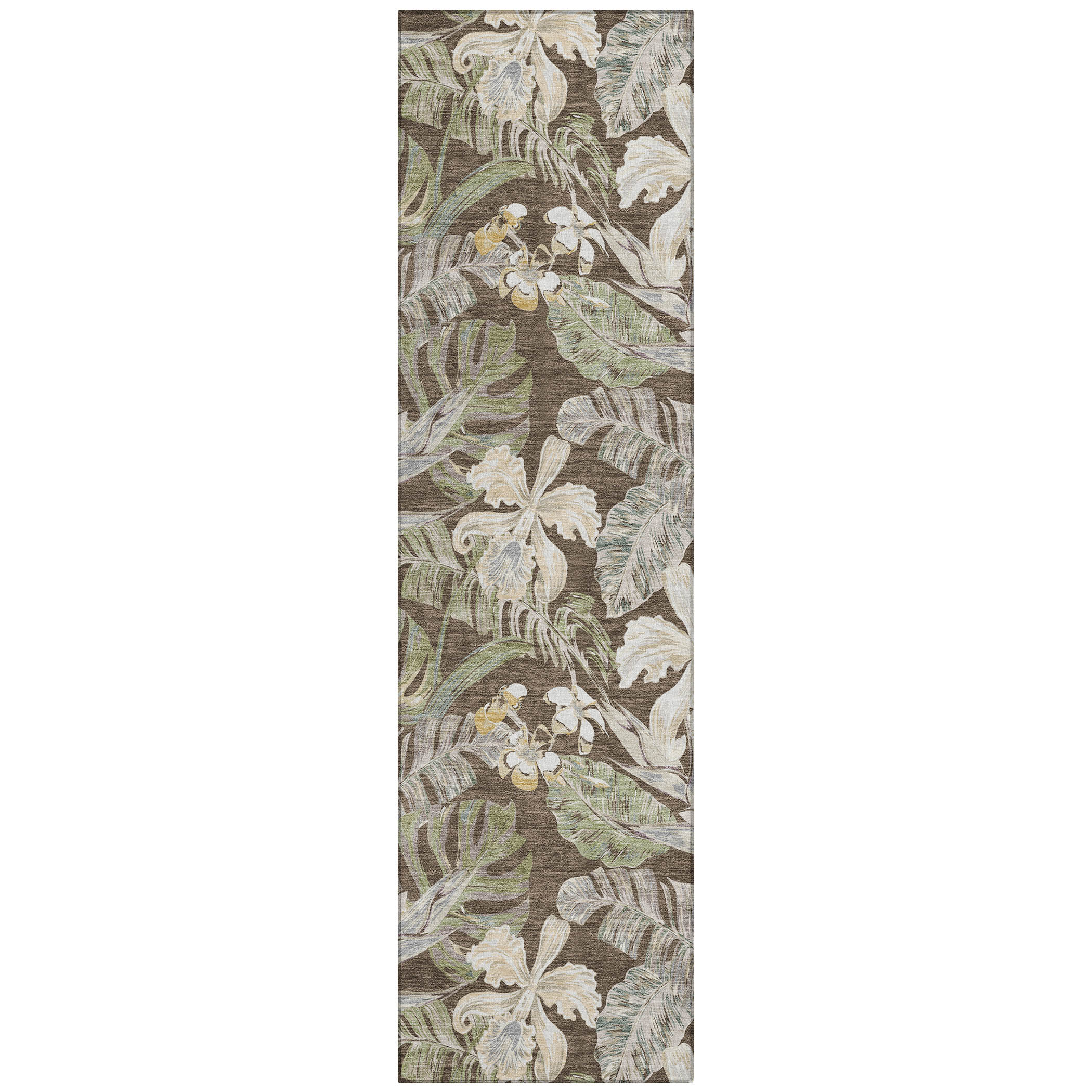 Addison Rugs Chantille Indoor/Outdoor Transitional Floral Brown Washable Runner Rug, 2'3" x 7'6"