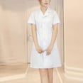 thumbnail image 2 of Uniform Dress Women's Fashion Round Neck Short Sleeve Solid Color Work Dress for Medical Nursing Wear,White M, 2 of 5