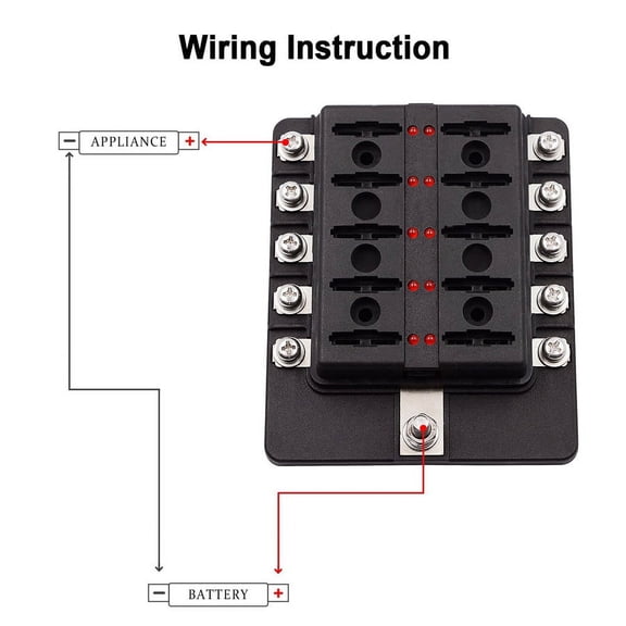 10-Way Blade Fuse Box Block Holder LED Indicator w/ Fuses for 12V 24V Car Marine