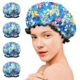 thumbnail image 7 of Shower Caps,Pioneer Flower Floral Print Pattern Waterproof Shower Cap for Women 4 Pieces,Double Reusable Hair Cover for Shower PEVA Elastic Stretch Hem, 7 of 7