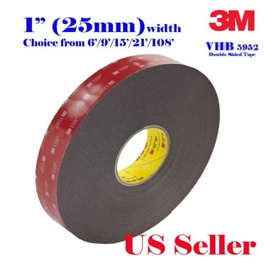 Genuine 3M 1" (24.6mm) X 21 Ft (7 Yards) VHB Double Sided Foam Adhesive Tape 5952 Grey Automotive Gopro Mounting Very High Bond Strong Industrial Grade