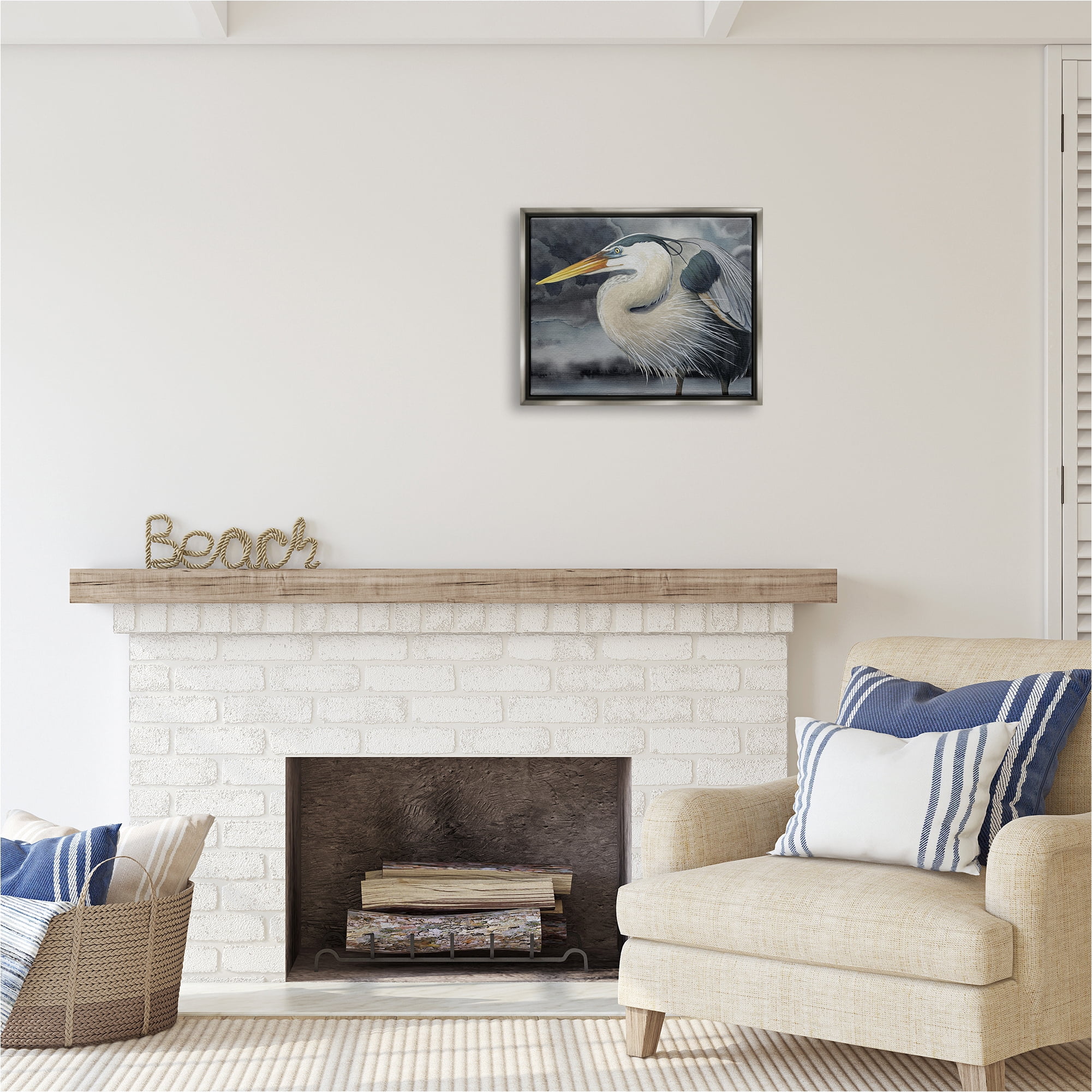 Stupell Industries Dark Heron Portrait Animals & Insects Painting Gray Floater Framed Canvas Art Print Wall Art, 21 x 17