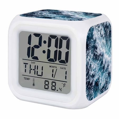 Alarm Clocks Indigo Ocean Waves Digital Clock 7 Color LED Night Light Silent Non Ticking Battery photo Alarm Clocks Indigo Ocean Waves Digital Clock 7 Color LED Night Light Silent Non Ticking Battery