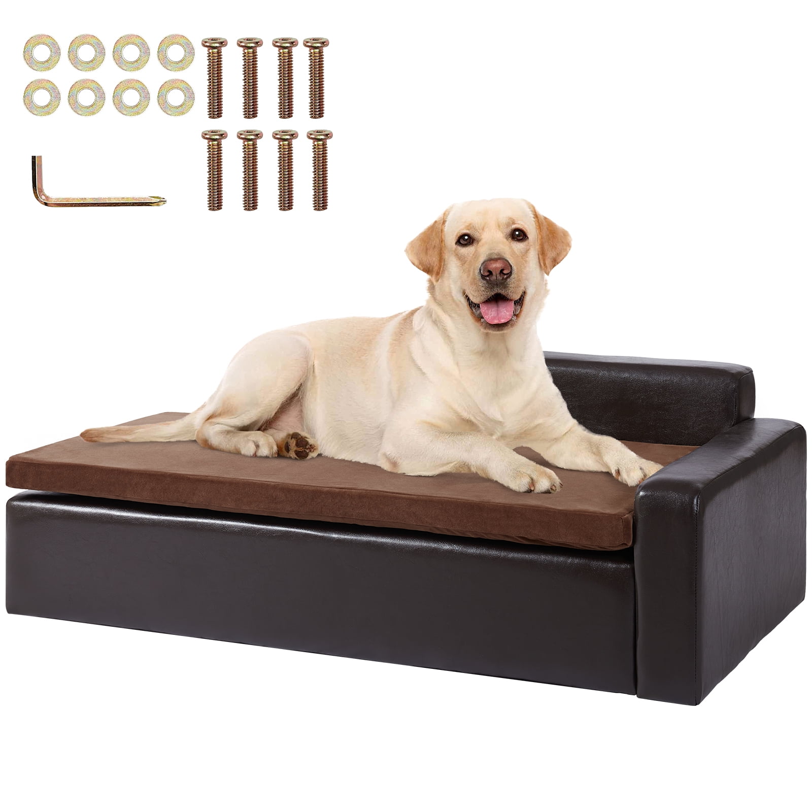 VEVOR Pet Sofa Dog Couch for Large Sized Dogs and Cats Soft Leather Dog Sofa Bed 110 lbs Loading Cat Sofa Black