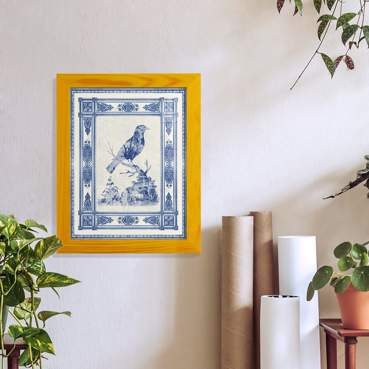 Toile de Jouy I -Framed Print w/glass-Sunflower Yellow